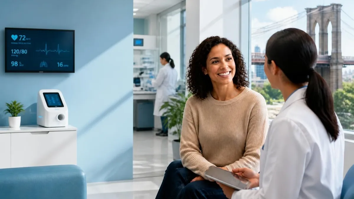 A clinician at the KEL Healthcare Brooklyn clinic explaining a visit to a patient